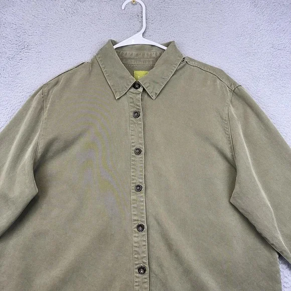Pulp Shirt Womens XL Olive‎ Green Lyocell Tencel Button Front Boxy 3/4 Sleeve - Picture 2 of 14